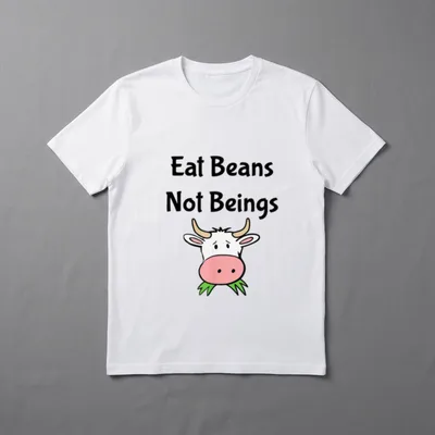 Eat Beans T-Shirt – Sad cartoon cow with text Eat Beans Not Beings – Classic T-Shirt in Black