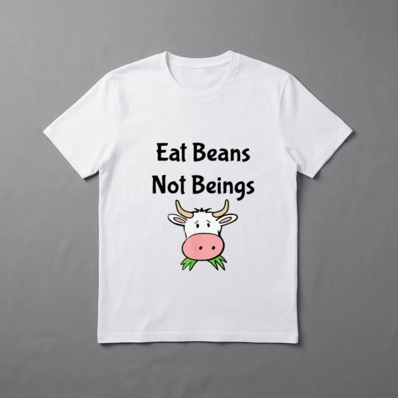Eat Beans T-Shirt – Sad cartoon cow with text Eat Beans Not Beings – Classic T-Shirt in Black