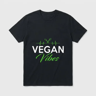 Vegan vibes live T-Shirt – Green EKG line sprouting leaves above VEGAN Vibes text – Classic T-Shirt in Black
