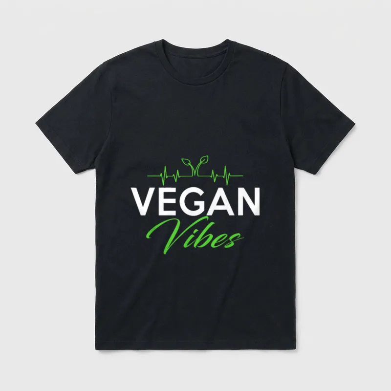 Vegan vibes live T-Shirt – Green EKG line sprouting leaves above VEGAN Vibes text – Classic T-Shirt in Black