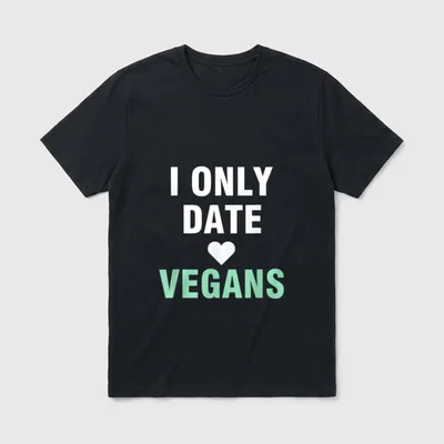 I Only Date T-Shirt – I ONLY DATE VEGANS text with mint heart graphic – Classic T-Shirt in Black