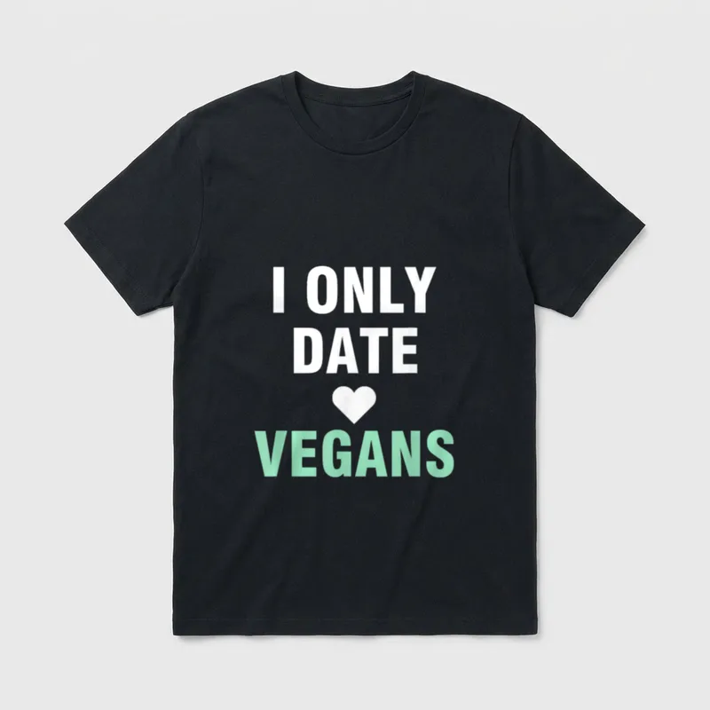 I Only Date T-Shirt – I ONLY DATE VEGANS text with mint heart graphic – Classic T-Shirt in Black