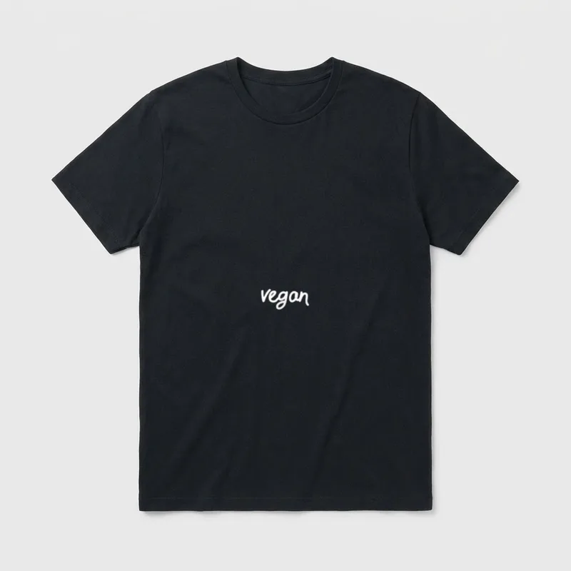 Vegan for Women T-Shirt – White cursive text reading vegan on a grey background – Classic T-Shirt in Black