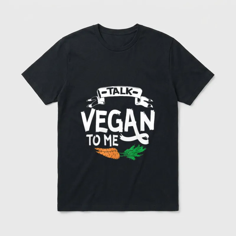 Talk Vegan To Me Vegan T-Shirt – Talk Vegan To Me text with a carrot illustration – Classic T-Shirt in Black
