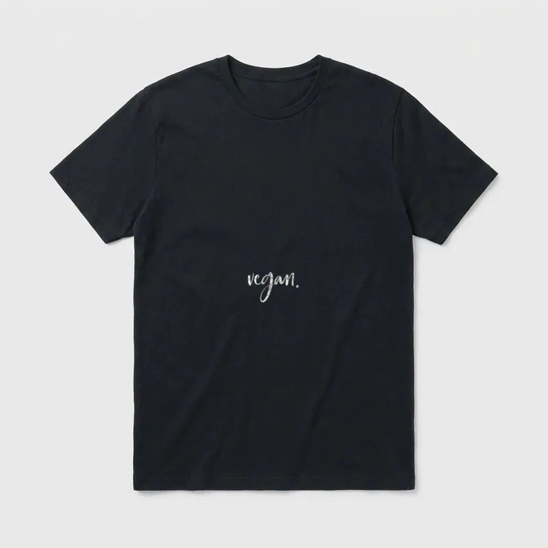 Vegan Favorite T-Shirt – White script text reading vegan. centered on a grey background – Classic T-Shirt in Black