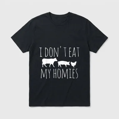 Vegan Birthday T-Shirt – I DON'T EAT MY HOMIES text with cow pig chicken silhouettes – Classic T-Shirt in Black