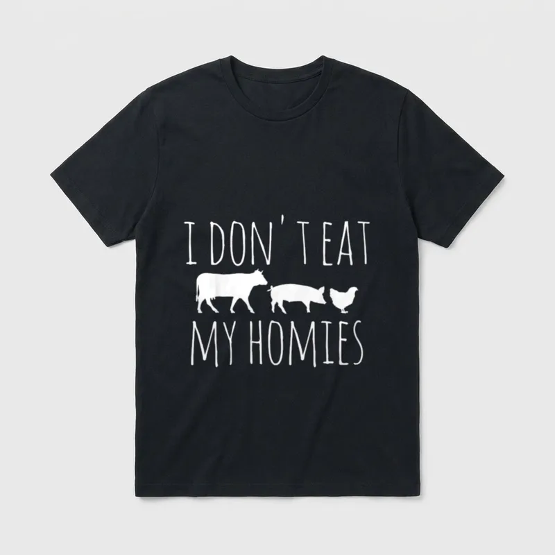 Vegan Birthday T-Shirt – I DON'T EAT MY HOMIES text with cow pig chicken silhouettes – Classic T-Shirt in Black