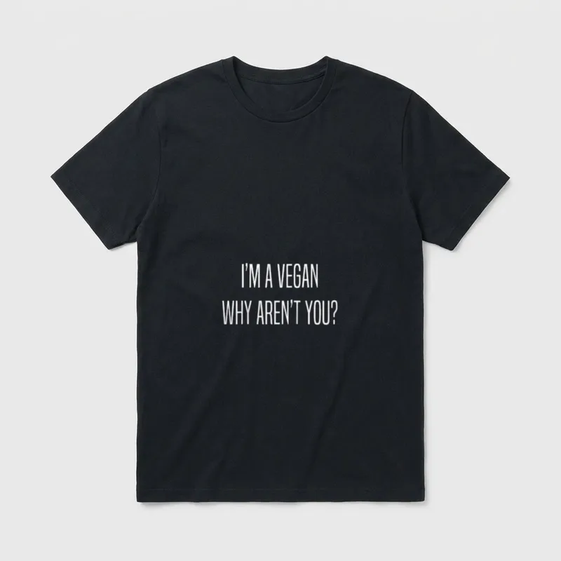 I'm A Vegan Why T-Shirt – White text reading I'm A Vegan Why Aren't You on a grey background – Classic T-Shirt in Black