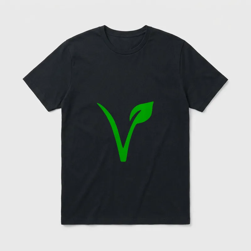 Vegan V T-Shirt – Green letter V shaped like a sprouting plant leaf – Classic T-Shirt in Black