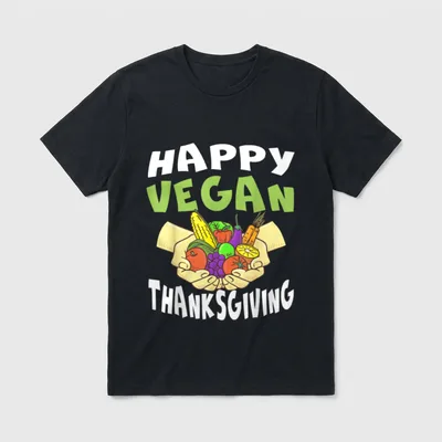 Fall Happy Vegan Thanksgiving T-Shirt – Classic T-Shirt in Black