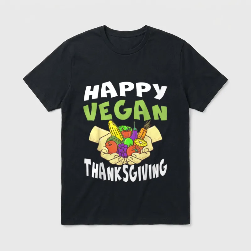 Fall Happy Vegan Thanksgiving T-Shirt – Classic T-Shirt in Black