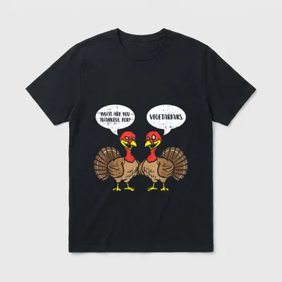 Turkeys Talking Thankful T-Shirt – Classic T-Shirt in Black