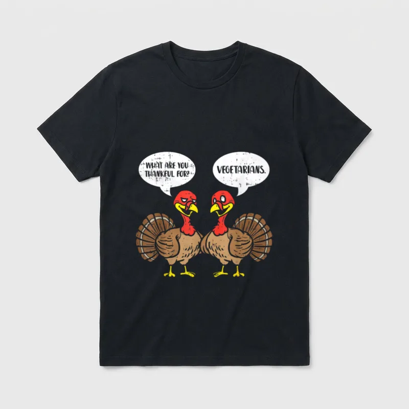 Turkeys Talking Thankful T-Shirt – Classic T-Shirt in Black