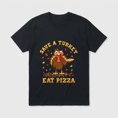 Save a Turkey Eat Pizza Thanksgiving T-Shirt – Classic T-Shirt in Black