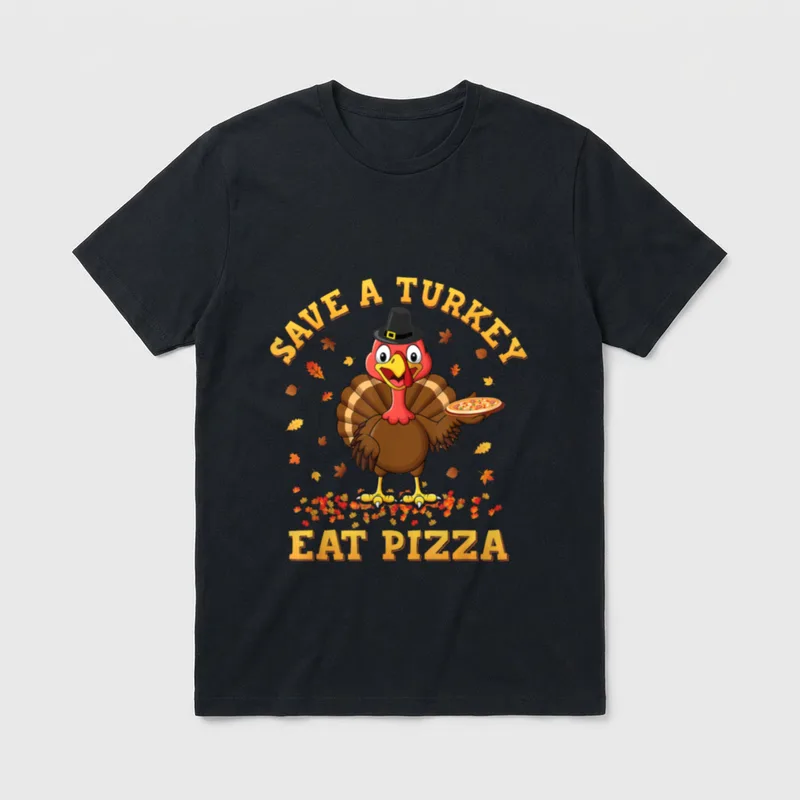 Save a Turkey Eat Pizza Thanksgiving T-Shirt – Classic T-Shirt in Black