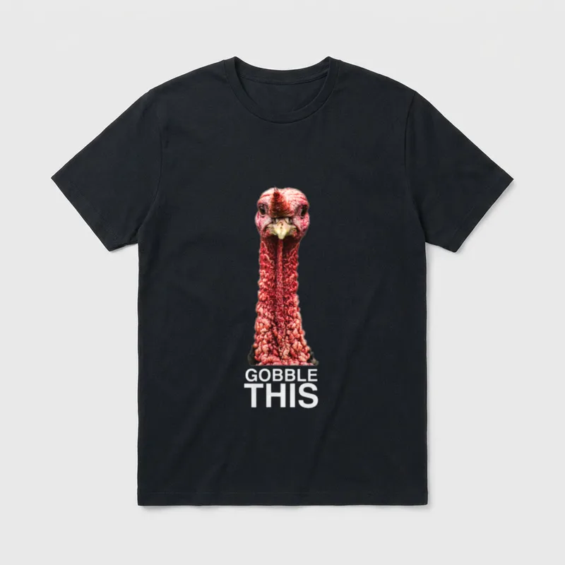 Vegan Thanksgiving Irreverent GOBBLE T-Shirt – Realistic turkey head with GOBBLE THIS text – Classic T-Shirt in Black