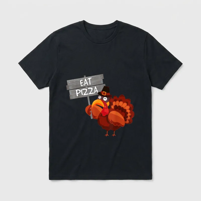 Funny Eat pizza turkey Thanksgiving T-Shirt – Classic T-Shirt in Black