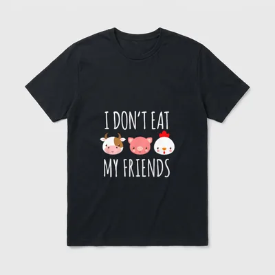 I don't eat of my friends T-Shirt – I DON'T EAT MY FRIENDS with cartoon cow, pig, and chicken – Classic T-Shirt in Black