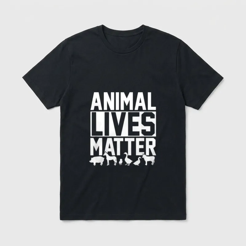 Animal Life Counting T-Shirt – "ANIMAL LIVES MATTER" text with farm animal silhouettes – Classic T-Shirt in Black