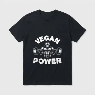 Vegan vegetarian animal T-Shirt – Muscular gorilla lifting a barbell with the text VEGAN POWER – Classic T-Shirt in Black
