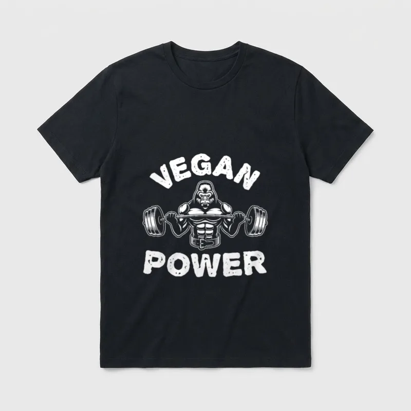 Vegan vegetarian animal T-Shirt – Muscular gorilla lifting a barbell with the text VEGAN POWER – Classic T-Shirt in Black