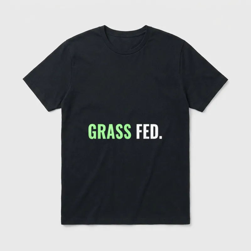 Grass Fed Vegan T-Shirt – GRASS FED. text in lime green and white block letters – Classic T-Shirt in Black
