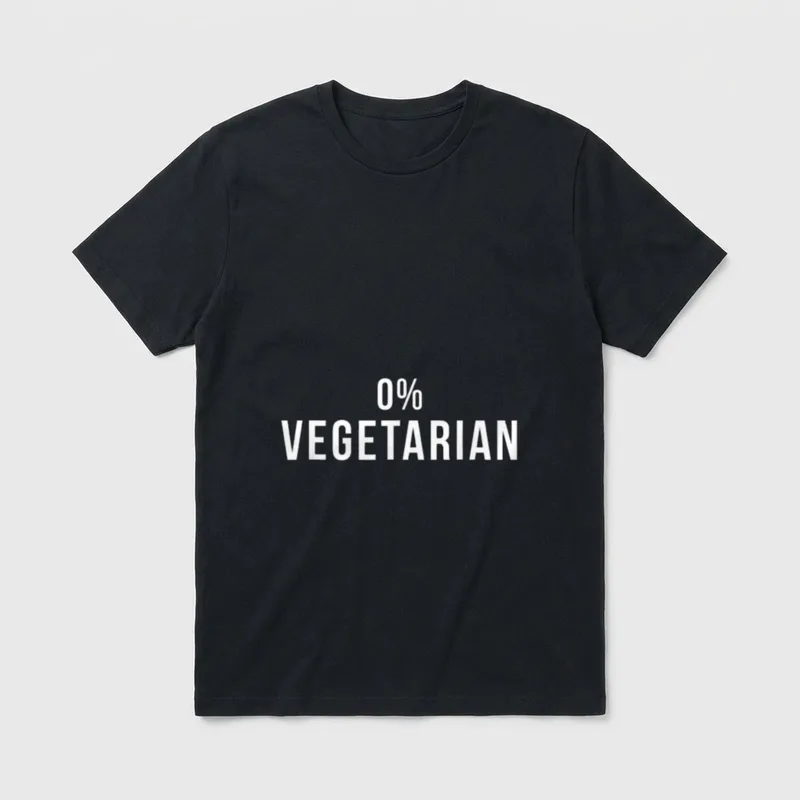0% Vegetarian Product T-Shirt – White text reading 0% VEGETARIAN on a grey background – Classic T-Shirt in Black