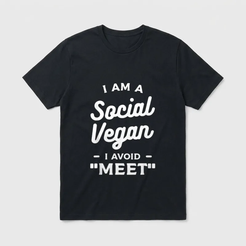 I Am A Social T-Shirt – White text reading I am a social vegan I avoid meet on a grey background – Classic T-Shirt in Black