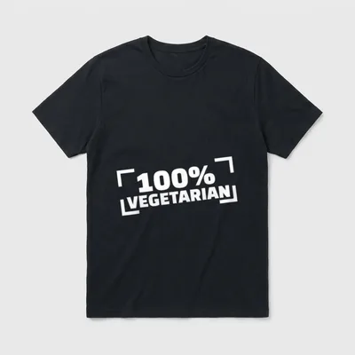 100% Vegetarian T-Shirt – White 100% VEGETARIAN text in bracketed block font – Classic T-Shirt in Black