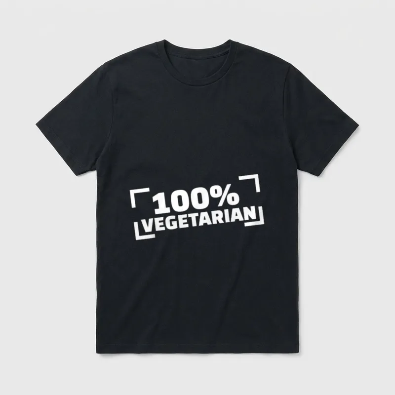 100% Vegetarian T-Shirt – White 100% VEGETARIAN text in bracketed block font – Classic T-Shirt in Black