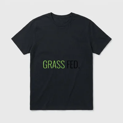 Grass Fed Vegetarian Animal T-Shirt – Green and black text reading GRASS FED on a grey background – Classic T-Shirt in Black