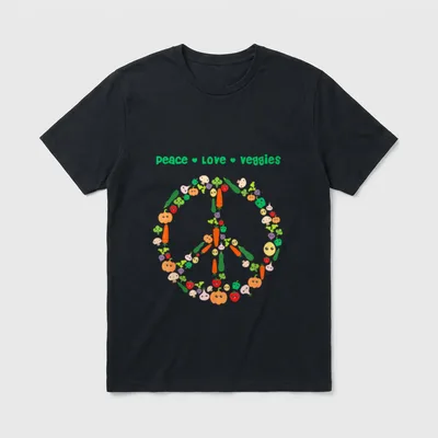 Kawaii Vegetables Peace Sign T-Shirt – Classic T-Shirt in Black