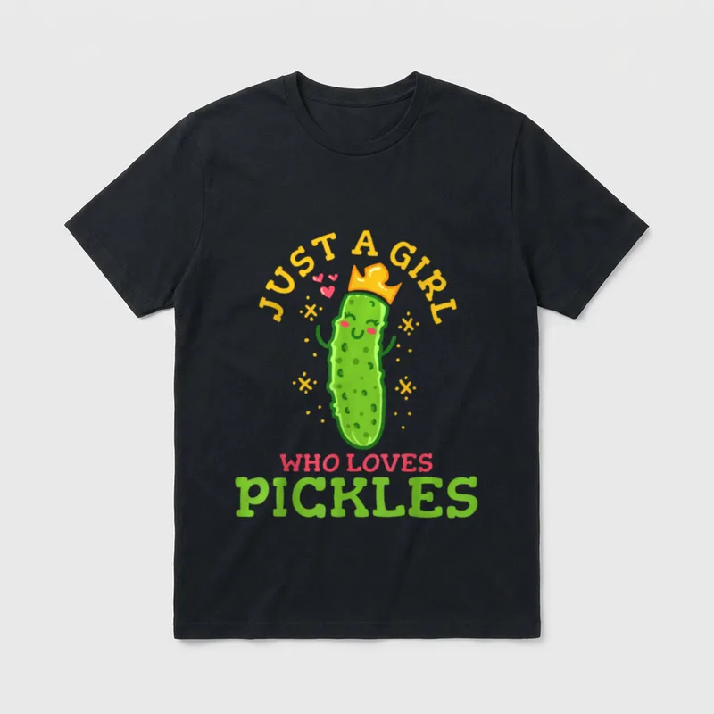 Pickle Just a Girl T-Shirt – Just a Girl Who Loves Pickles with pickle character – Classic T-Shirt in Black