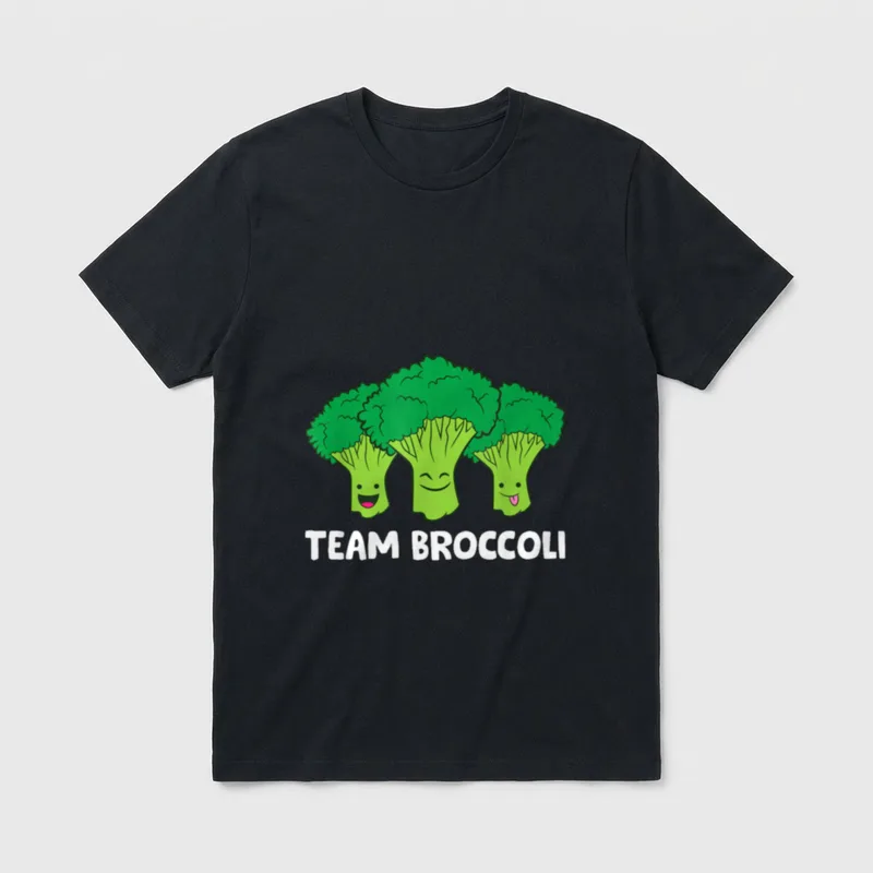 Broccoli Lover Team Broccoli T-Shirt – Three smiling broccoli florets with Team Broccoli text – Classic T-Shirt in Black