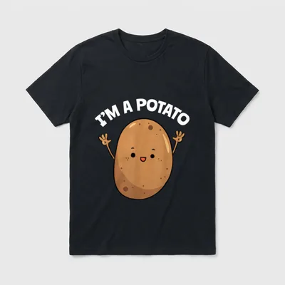 I'm A Potato Taters T-Shirt – Cartoon potato with raised arms and the text I'm A Potato – Classic T-Shirt in Black