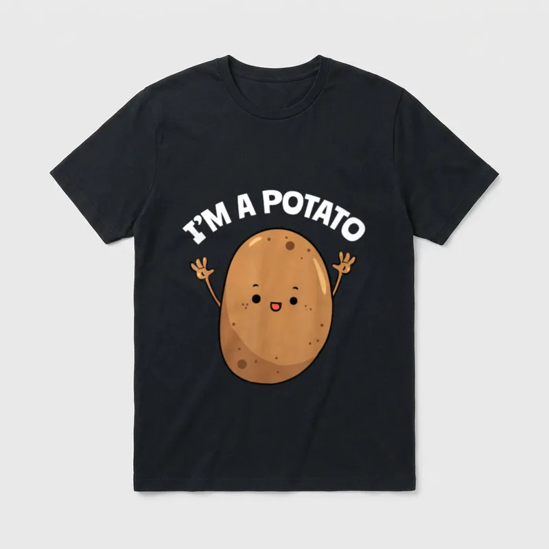 I'm A Potato Taters T-Shirt – Cartoon potato with raised arms and the text I'm A Potato – Classic T-Shirt in Black