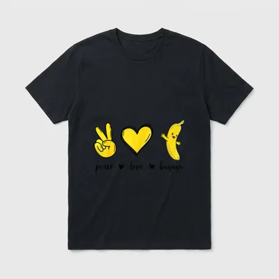 Peace Love Bananas Fresh T-Shirt – peace love banana with peace sign, heart, and cheerful banana – Classic T-Shirt in Black