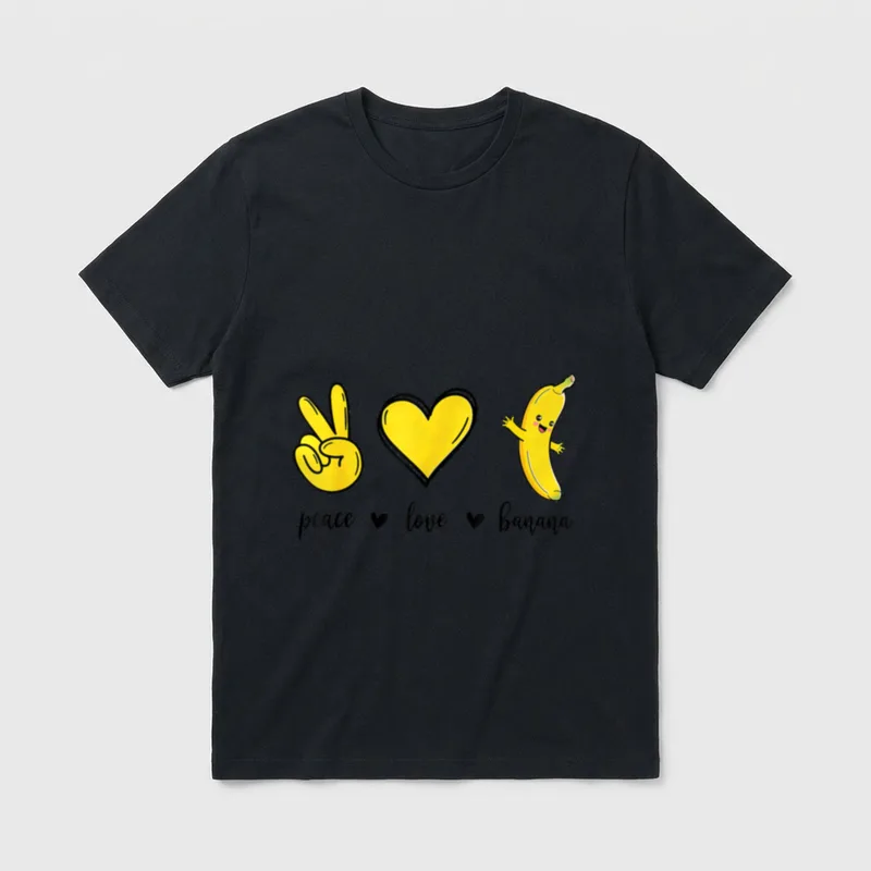 Peace Love Bananas Fresh T-Shirt – peace love banana with peace sign, heart, and cheerful banana – Classic T-Shirt in Black
