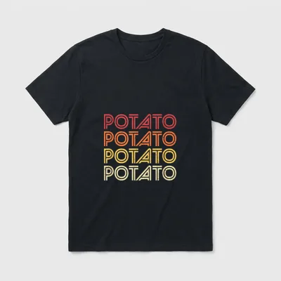Potato Retro Potatoes Vintage T-Shirt – POTATO repeated four times in stacked rows – Classic T-Shirt in Black