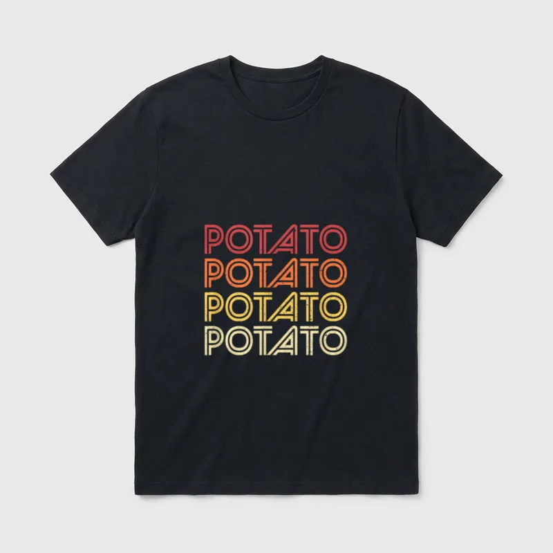 Potato Retro Potatoes Vintage T-Shirt – POTATO repeated four times in stacked rows – Classic T-Shirt in Black