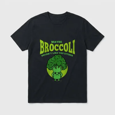 Maybe Broccoli Doesn't T-Shirt – Maybe Broccoli Doesn't Like You Either text with angry broccoli – Classic T-Shirt in Black