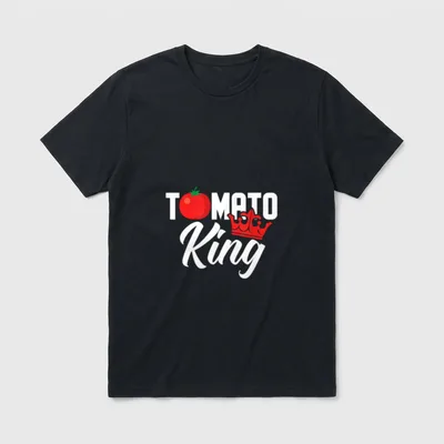 Tomato King Funny Vegan T-Shirt – TOMATO with a red tomato replacing the O and a red crown – Classic T-Shirt in Black