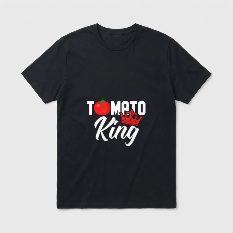 Tomato King Funny Vegan T-Shirt – TOMATO with a red tomato replacing the O and a red crown – Classic T-Shirt in Black