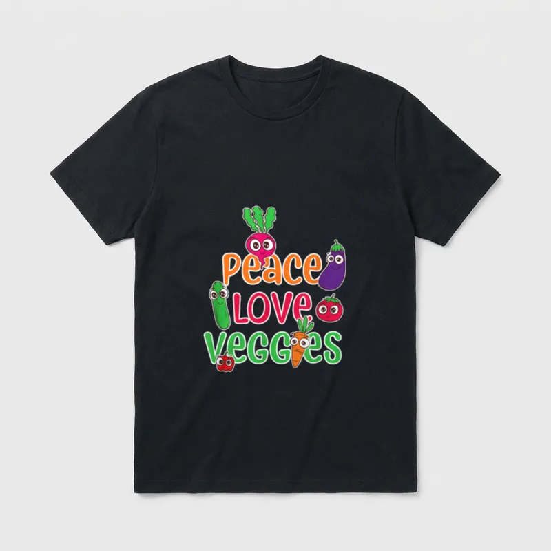 Peace Love Veggies Funny T-Shirt – Classic T-Shirt in Black