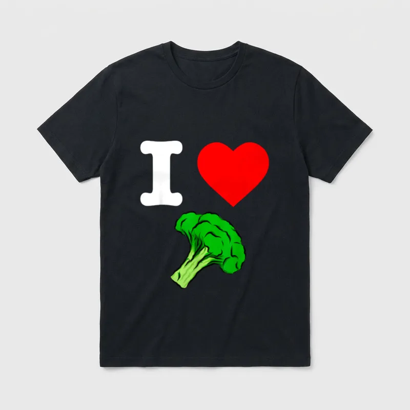 I Love Broccoli T-Shirt – I Love Broccoli text with heart and broccoli graphic – Classic T-Shirt in Black