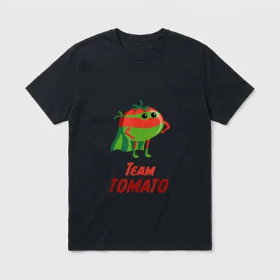 Team Tomato Super hero T-Shirt – Cartoon tomato in superhero cape and mask with TEAM TOMATO text – Classic T-Shirt in Black