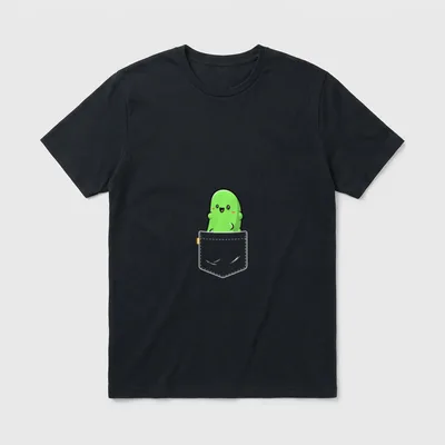 Pocket Pickle Funny Vegetable T-Shirt – Smiling green cucumber peeking out of a shirt pocket – Classic T-Shirt in Black
