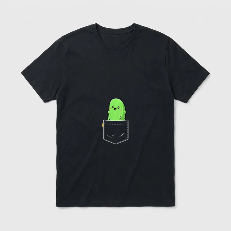 Pocket Pickle Funny Vegetable T-Shirt – Smiling green cucumber peeking out of a shirt pocket – Classic T-Shirt in Black
