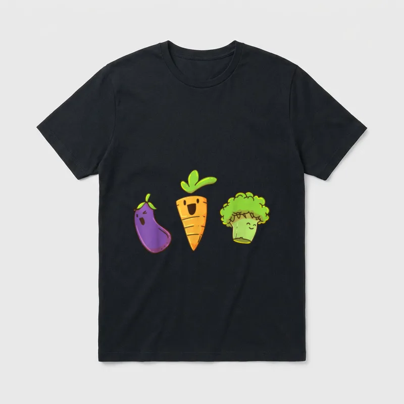Vegetable Broccoli Carrot Aubergine T-Shirt – Classic T-Shirt in Black