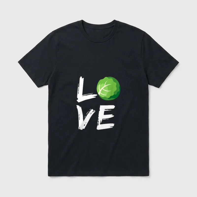 Vegan Vegetarian Love Green T-Shirt – White LOVE text with green cabbage replacing the O letter – Classic T-Shirt in Black